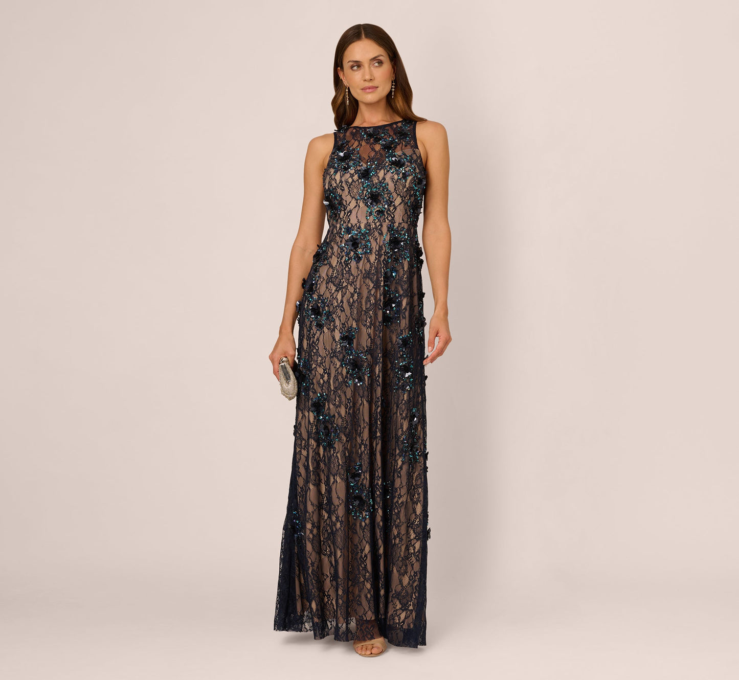 Beaded Lace Long Dress Adrianna Papell AP1E212298