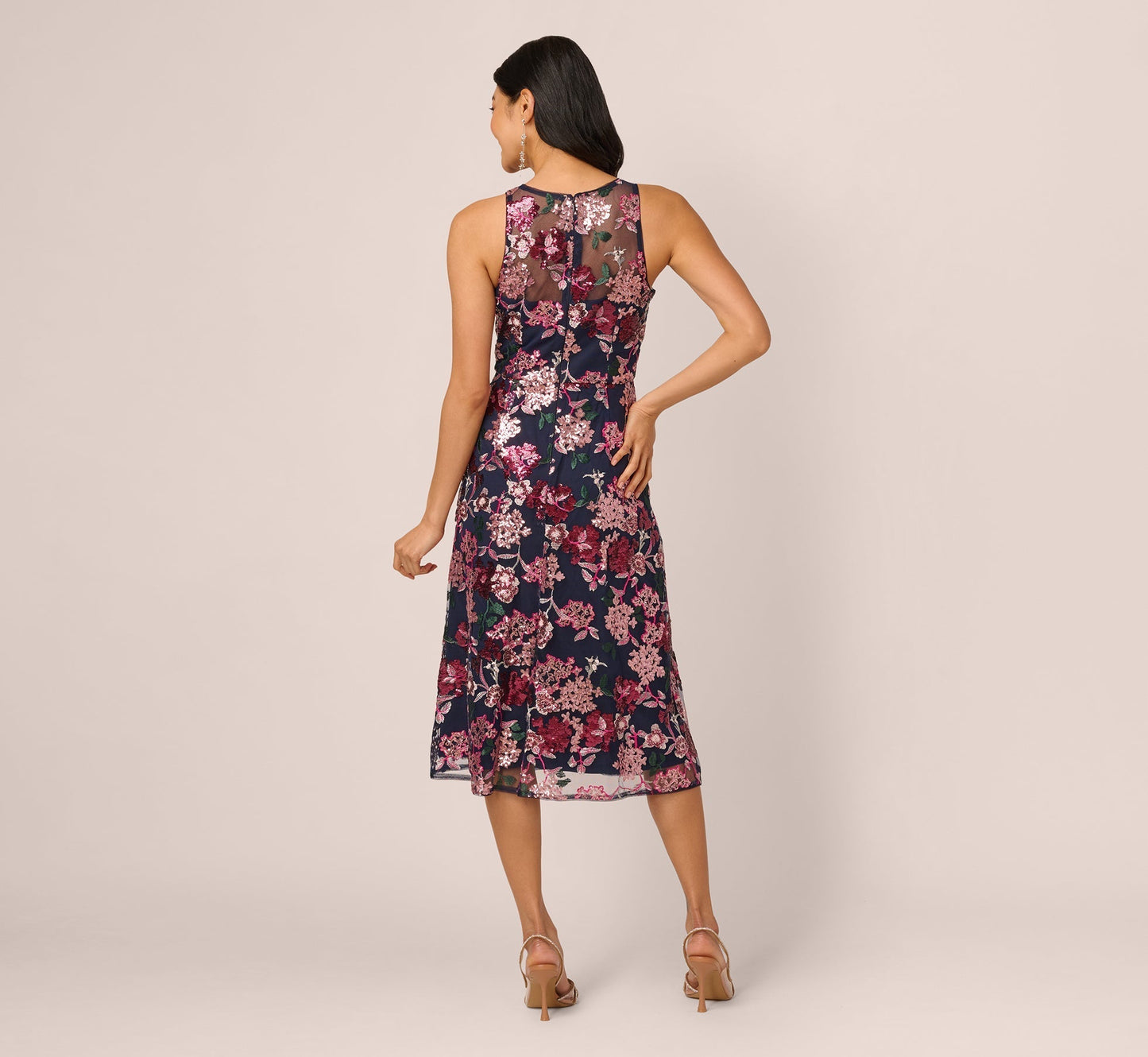 Halter Midi Mesh Formal A-Line Dress by Adrianna Papell AP1E212382