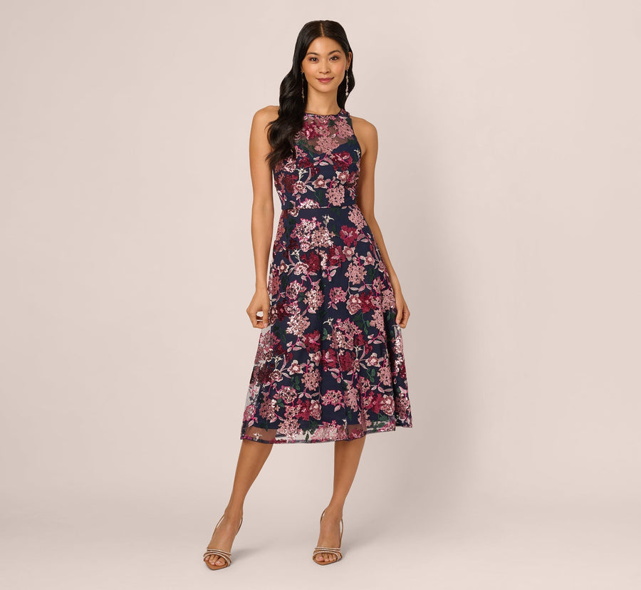 Halter Midi Mesh Formal A-Line Dress by Adrianna Papell AP1E212382