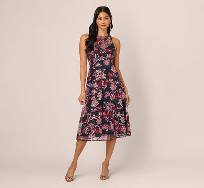 Halter Midi Mesh Formal A-Line Dress by Adrianna Papell AP1E212382