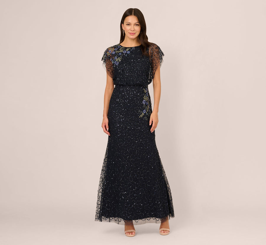 Illusion Floor-Length Mesh Formal Sheath Gown Adrianna Papell AP1E212565