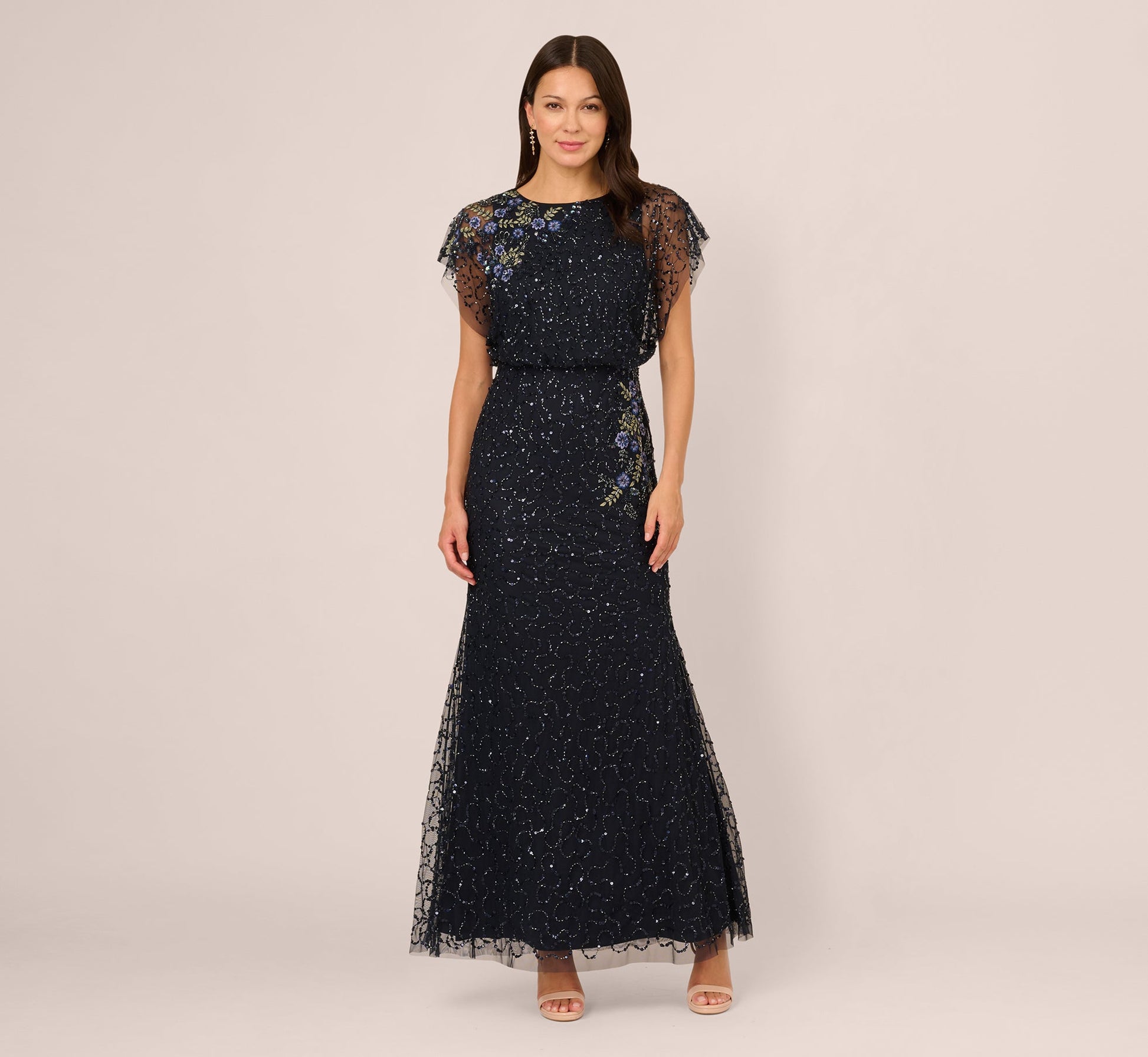 Illusion Floor-Length Mesh Formal Sheath Gown Adrianna Papell AP1E212565