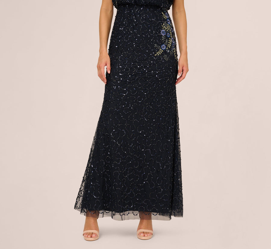 Illusion Floor-Length Mesh Formal Sheath Gown Adrianna Papell AP1E212565