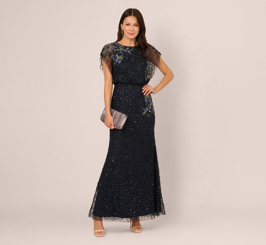 Illusion Floor-Length Mesh Formal Sheath Gown Adrianna Papell AP1E212565