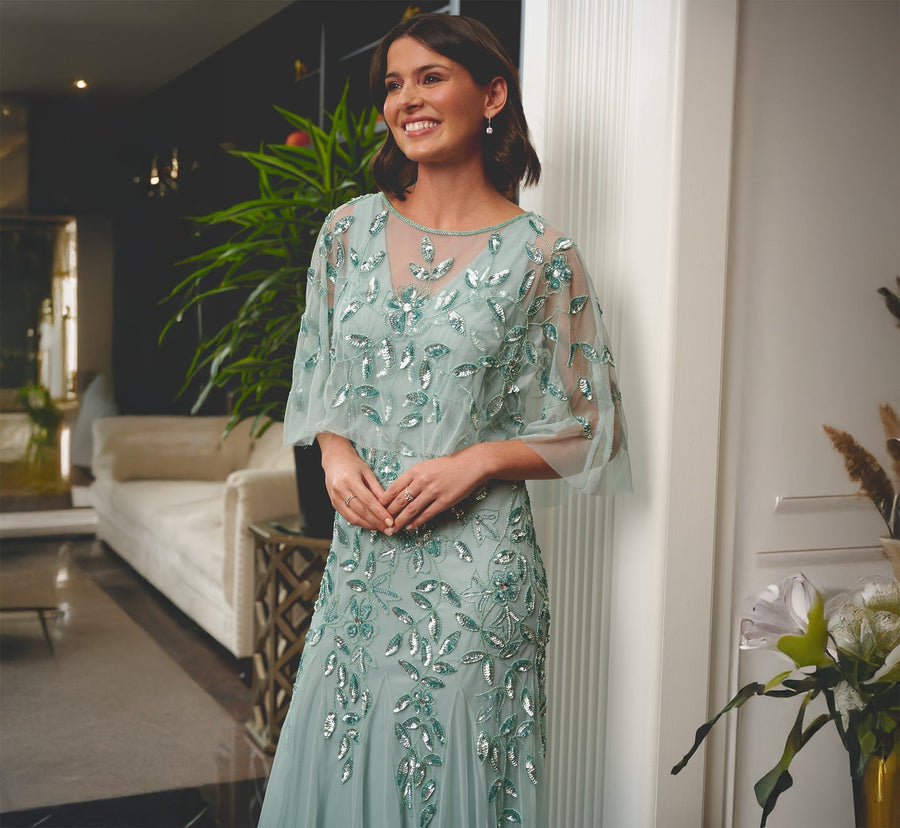Wholesale Floral Beaded Godet Cape Gown Adrianna Papell AP1E212745
