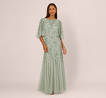 Wholesale Floral Beaded Godet Cape Gown Adrianna Papell AP1E212745