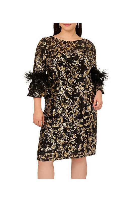 Adrianna Papell Plus Size Sequin Embroidered Feather Bell Sleeve Midi Dress AP1E212767 Wholesale