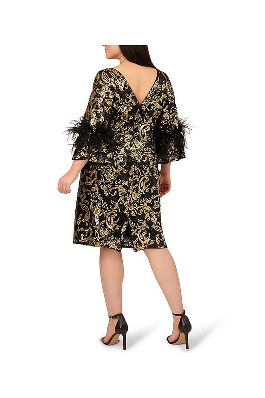 Adrianna Papell Plus Size Sequin Embroidered Feather Bell Sleeve Midi Dress AP1E212767 Wholesale