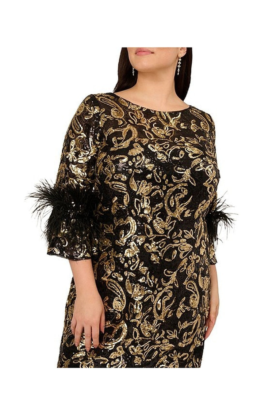 Adrianna Papell Plus Size Sequin Embroidered Feather Bell Sleeve Midi Dress AP1E212767 Wholesale