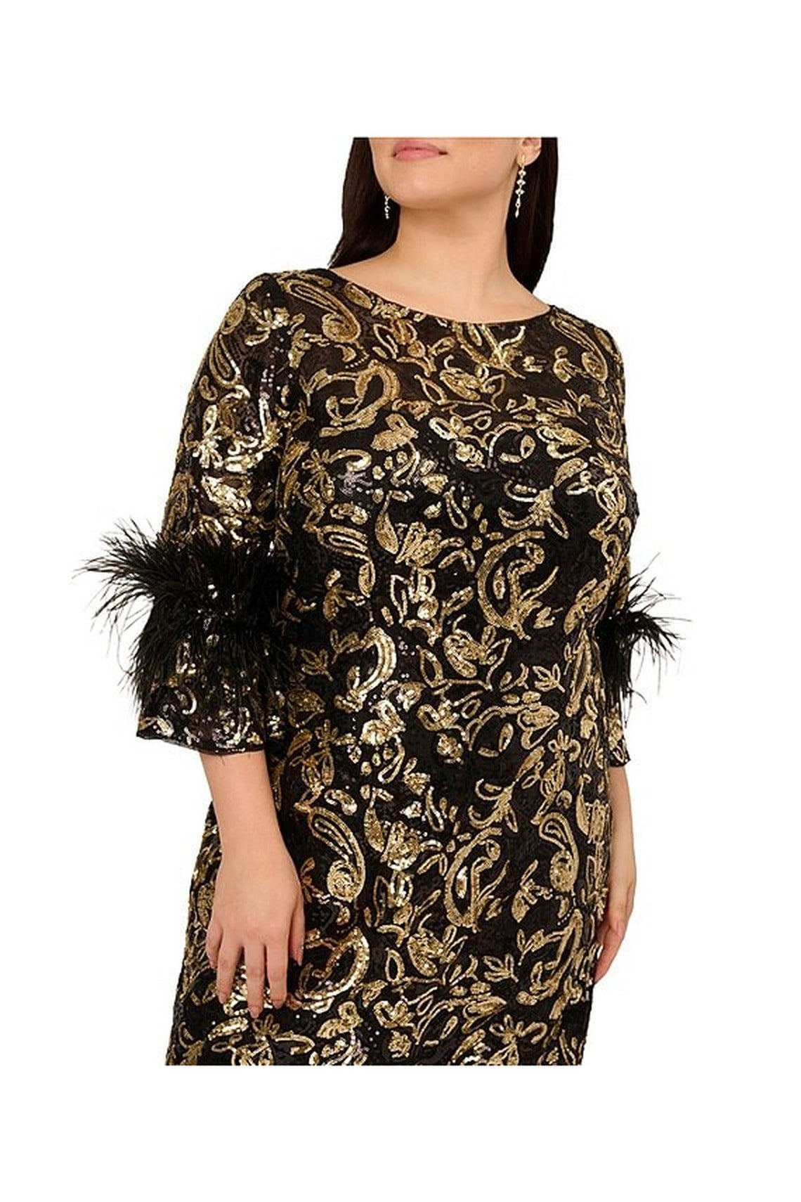 Adrianna Papell Plus Size Sequin Embroidered Feather Bell Sleeve Midi Dress AP1E212767 Wholesale