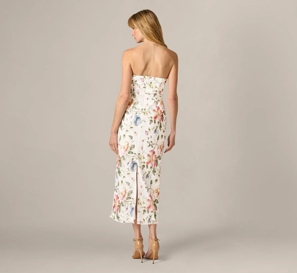 Strapless Floral Beaded Embroidery Midi Dress Adrianna Papell AP1E212950