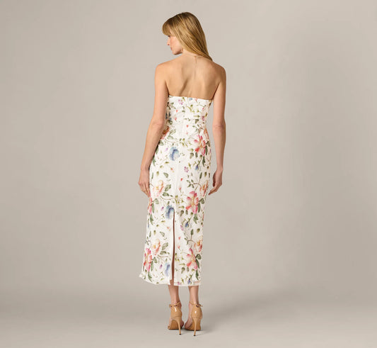 Strapless Floral Beaded Embroidery Midi Dress Adrianna Papell AP1E212950