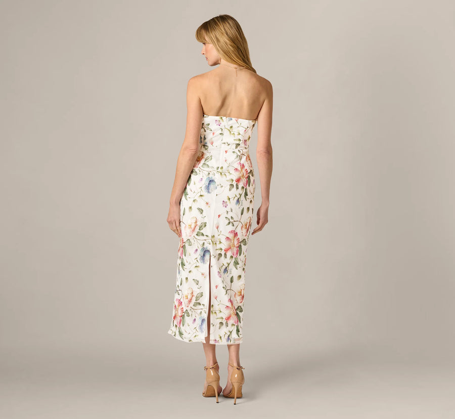 Strapless Floral Beaded Embroidery Midi Dress Adrianna Papell AP1E212950