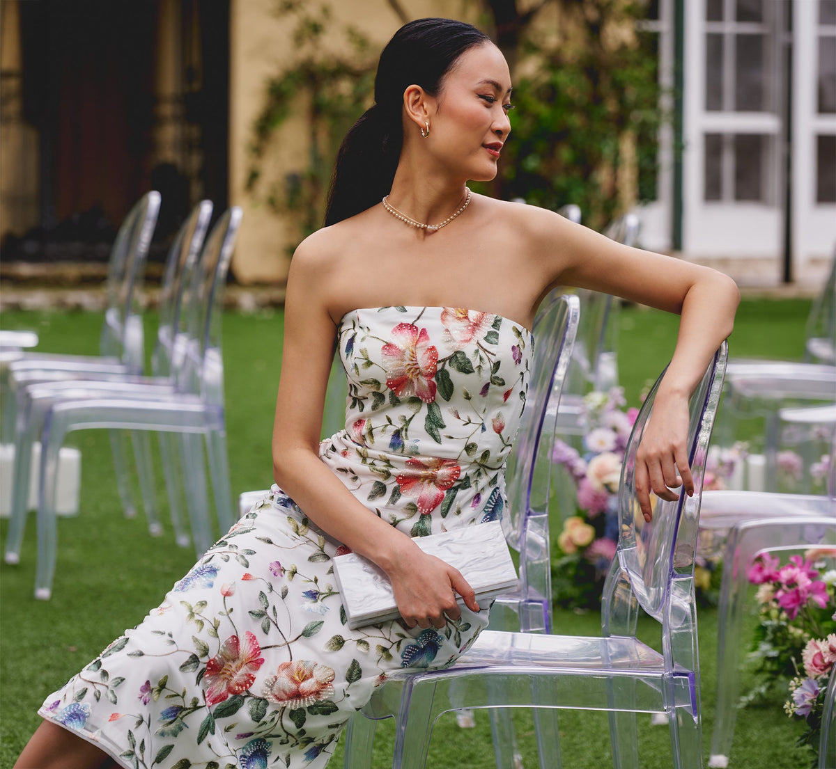 Strapless Floral Beaded Embroidery Midi Dress Adrianna Papell AP1E212950