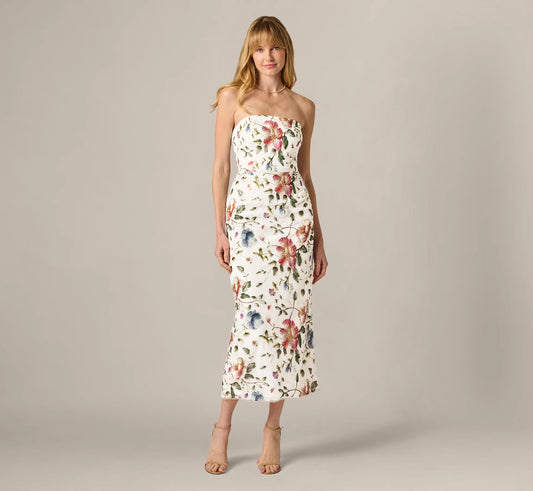Strapless Floral Beaded Embroidery Midi Dress Adrianna Papell AP1E212950
