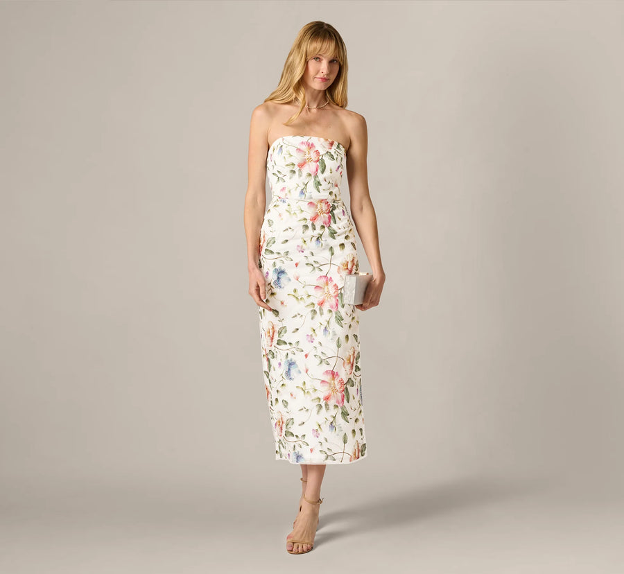 Strapless Floral Beaded Embroidery Midi Dress Adrianna Papell AP1E212950