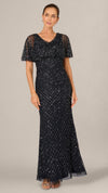 Adrianna Papell AP1E212966 Midnight beaded cowl gown, front view