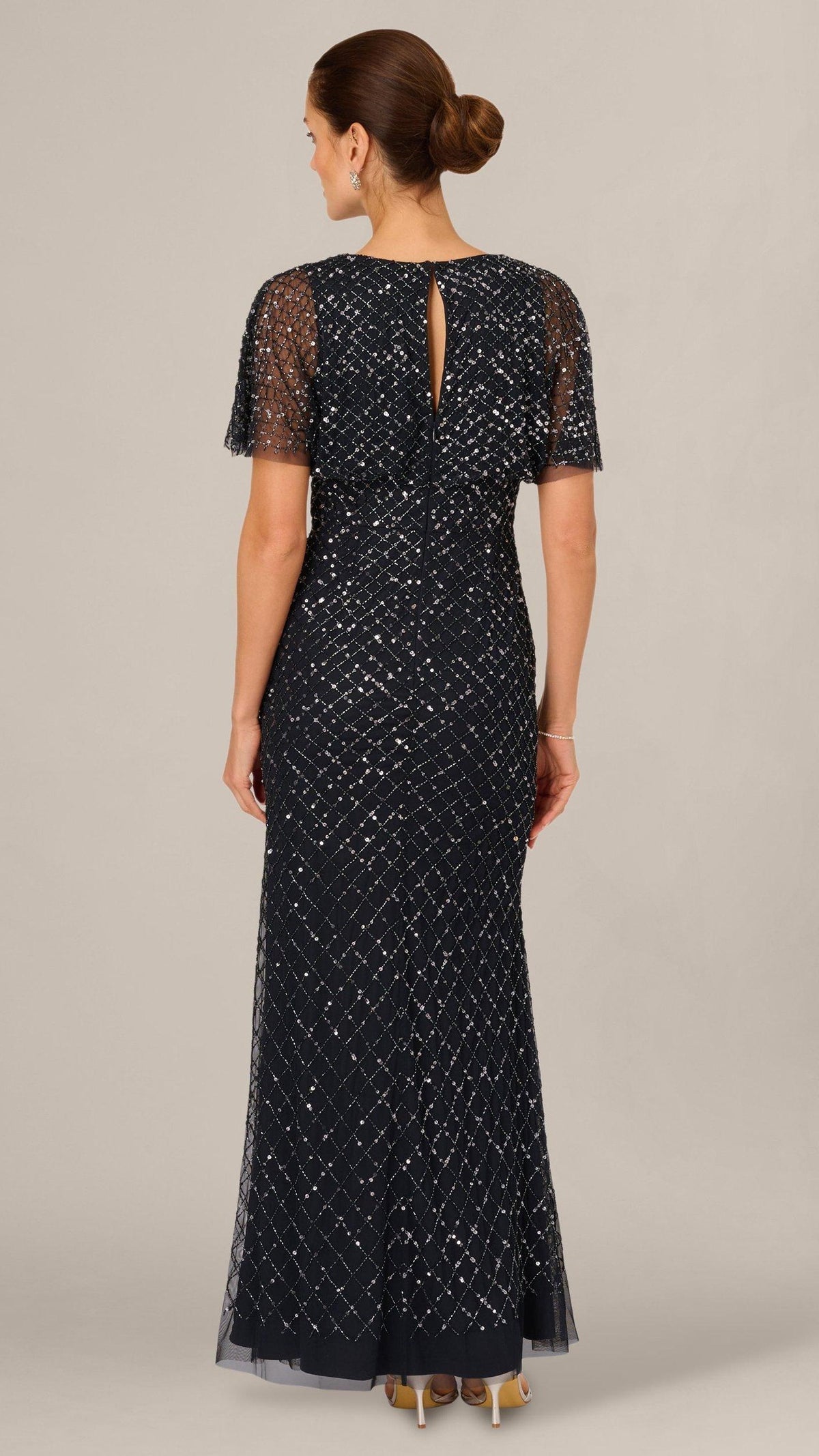 Adrianna Papell AP1E212966 Midnight beaded cowl gown, back view