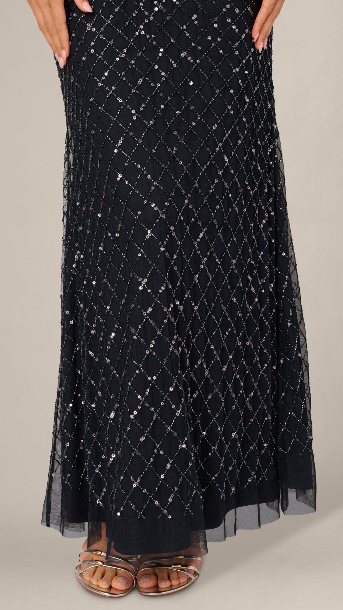Adrianna Papell AP1E212966 Midnight beaded skirt detail
