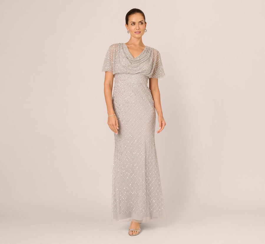 Short Sleeve Beaded Cowl Gown Adrianna Papell AP1E212966