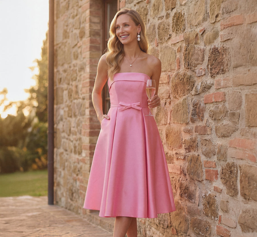 Strapless Bow Waist Mikado Midi Dress Adrianna Papell AP1E213129
