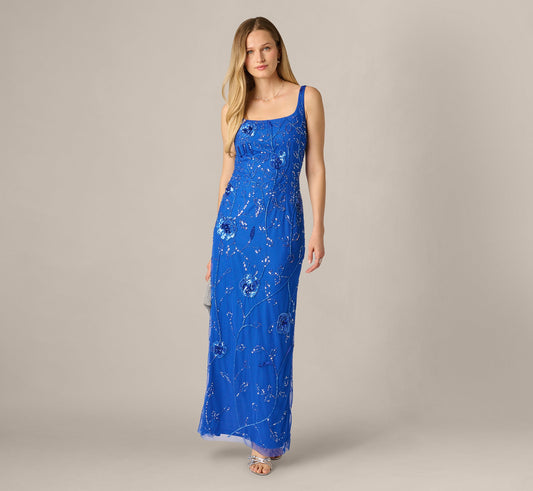 Sleeveless Floral Beaded Column Dress Adrianna Papell AP1E213142