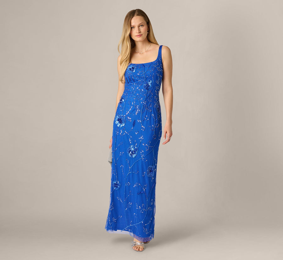 Sleeveless Floral Beaded Column Dress Adrianna Papell AP1E213142