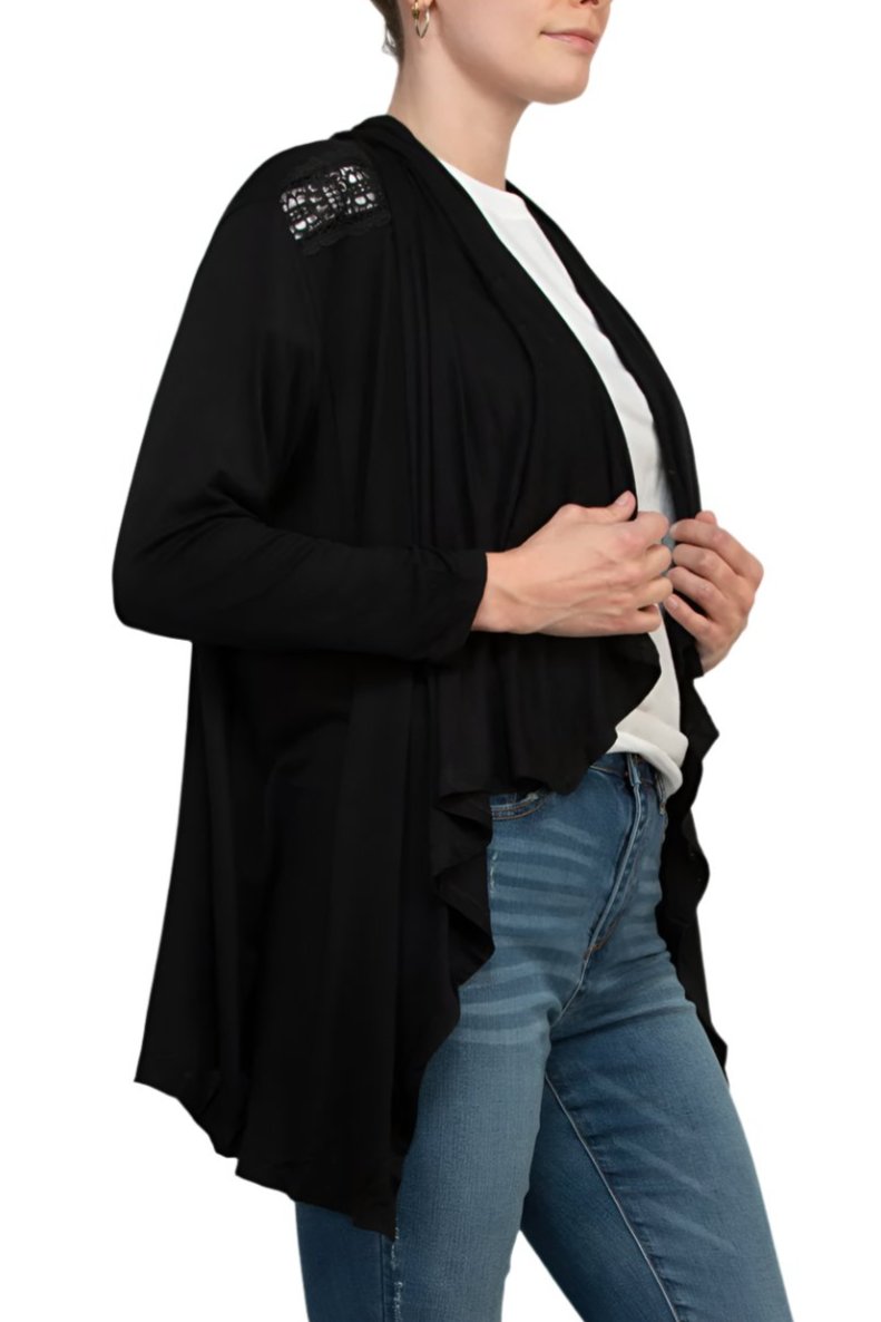 Anna Rose Sequined Long Sleeves Cardigan - BLACK - Side 