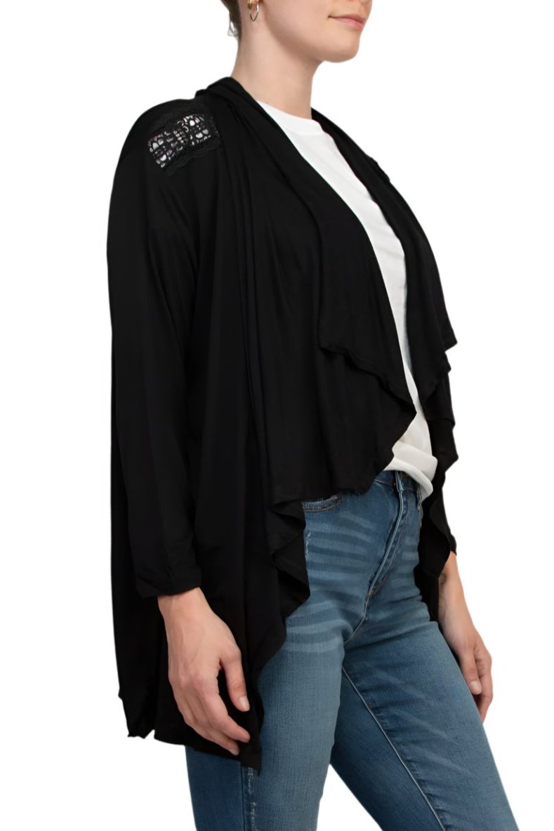 Anna Rose Sequined Long Sleeves Cardigan - BLACK - Side View