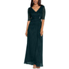Formal Dresses V-Neck Floor-Length Chiffon Formal A-Line Dress Lace Bodice and 3/4 Sleeves Pine