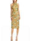 Citrus Halter Knee-Length Sequin Cocktail Embroidered Floral Dress Badgley Mischka J0113