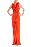 Badgley Mischka Pleated Ruffle V-Neck Column Gown BB0029A
