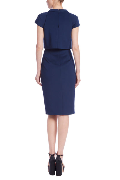 Badgley MIschka Beaded Cap-Sleeve Midi-Dress - Wholesale - NAVY - Back 