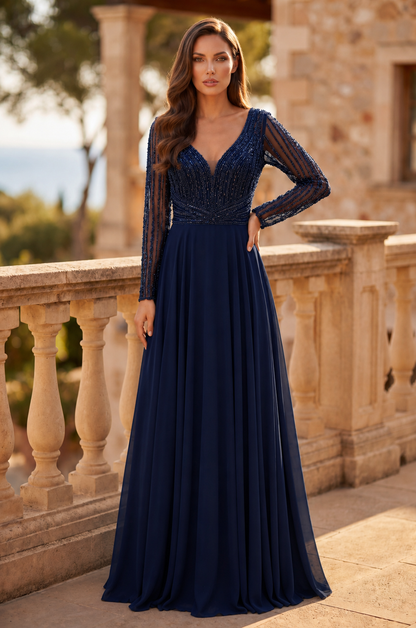 Long Sleeve Beaded Mother of the Bride Dress Wholesale