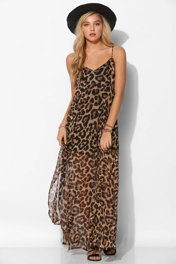 Plus Size Dresses Cowl Neck Floor-Length Chiffon A-Line Maxi Dress Spaghetti Straps Brown Multi