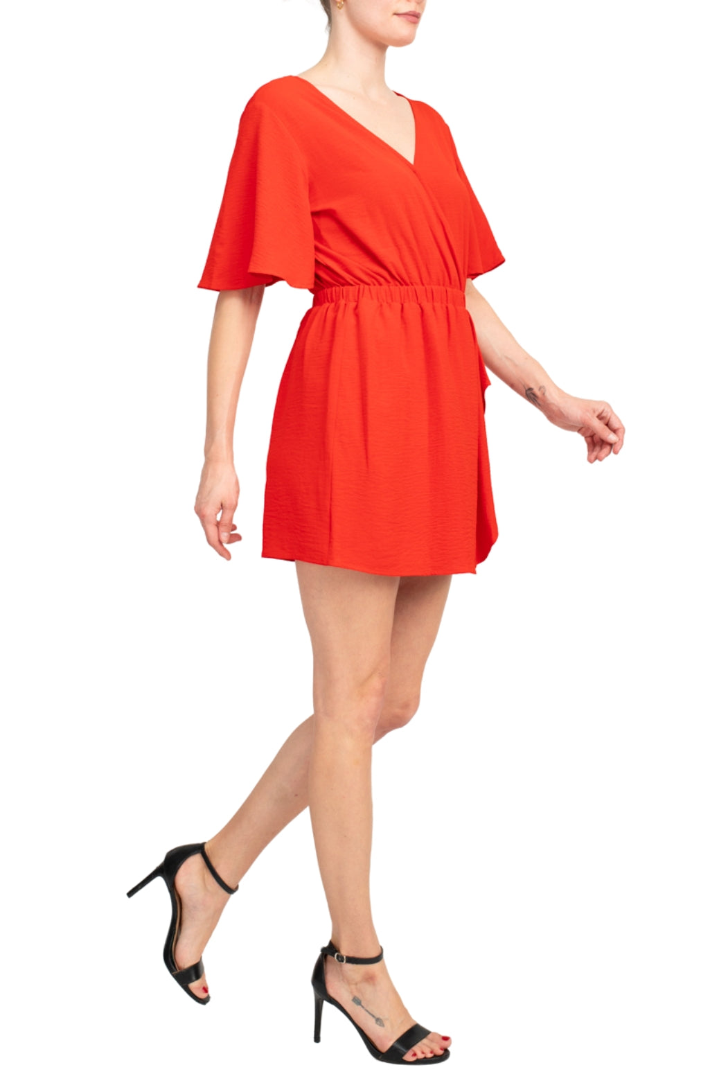 Emma & Michele V-Neck Romper - TOMATO - Side 