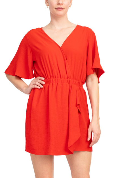 Emma & Michele V-Neck Romper - TOMATO - Front View