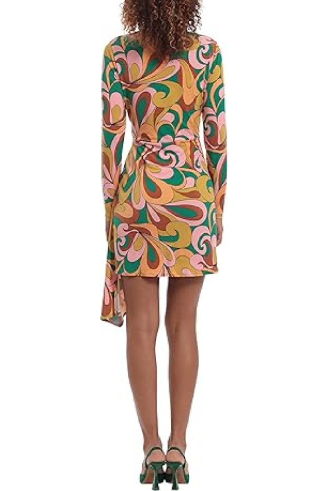 Donna Morgan Long Sleeve Side Drape Dress - GARDEN GREEN CORAL - Back