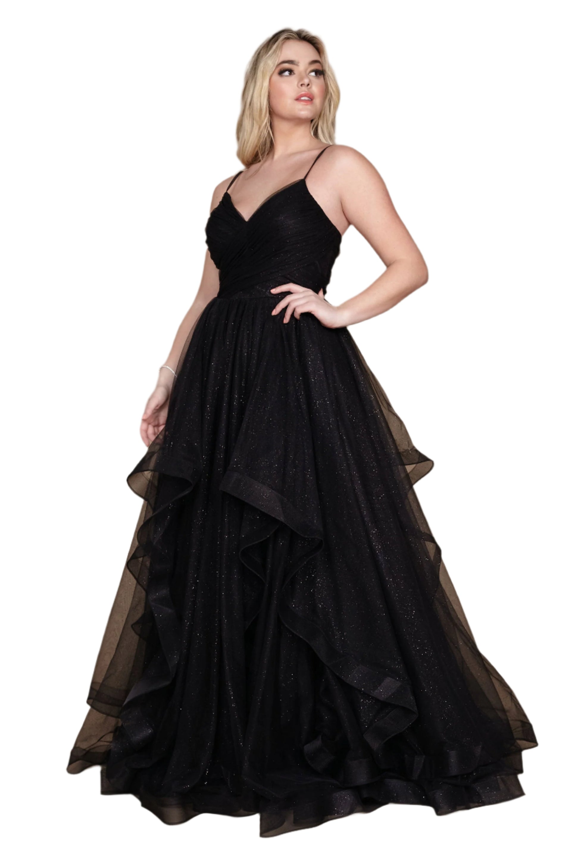 Dylan and Davids Sparkling Full-Length Formal Gown Ball Gown - BLACK - Front View