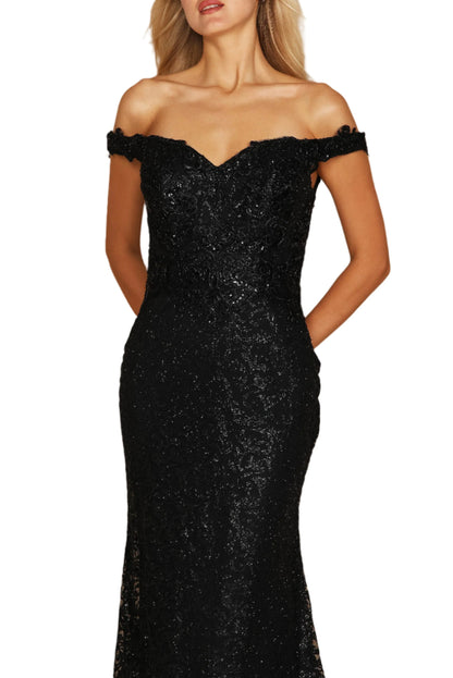 Dylan and Davids Formal Mermaid Gown Fitted Evening Dress - BLACK - Fabric