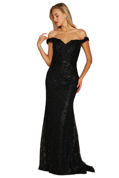 Dylan and Davids Formal Mermaid Gown Fitted Evening Dress - BLACK - Front View