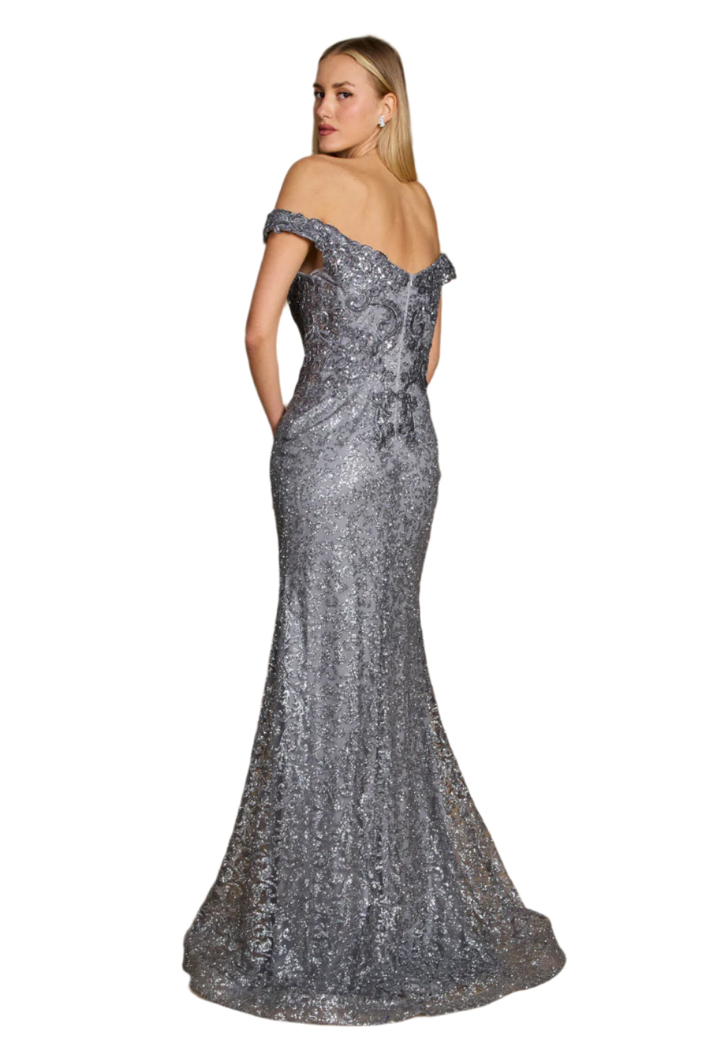 Dylan and Davids Formal Mermaid Gown Fitted Evening Dress - CHARCOAL - Back
