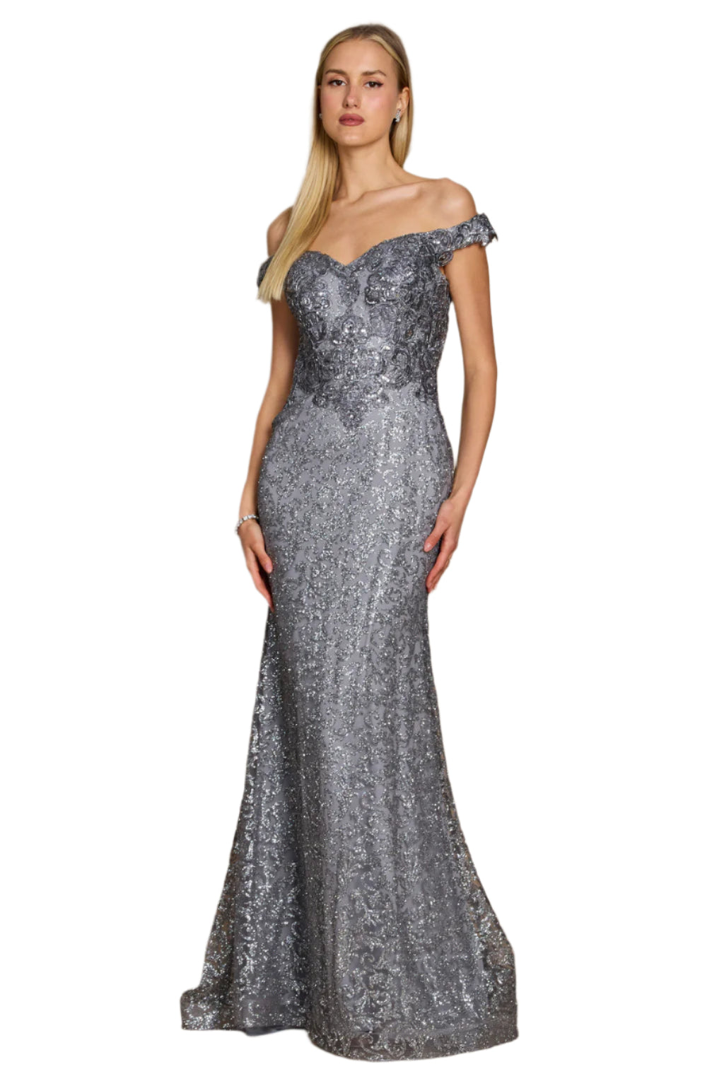 Dylan and Davids Formal Mermaid Gown Fitted Evening Dress - CHARCOAL - Front View