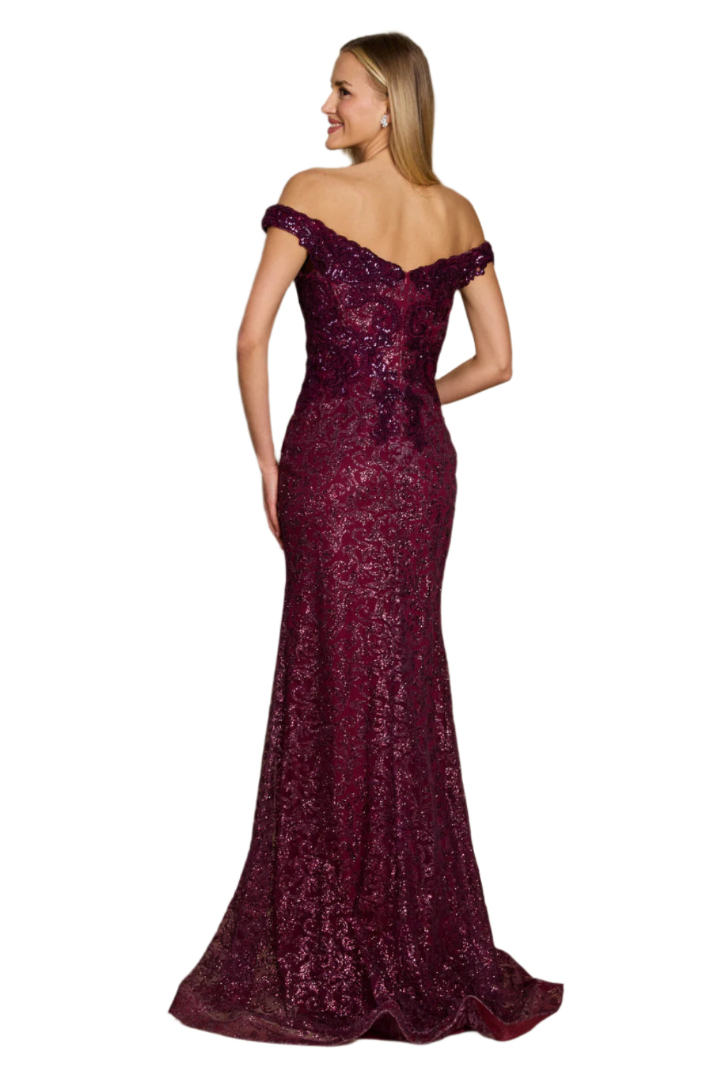 Dylan and Davids Formal Mermaid Gown Fitted Evening Dress - EGGPLANT - Back