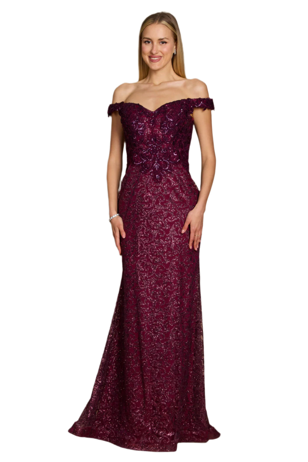 Dylan and Davids Formal Mermaid Gown Fitted Evening Dress - EGGPLANT - Front
