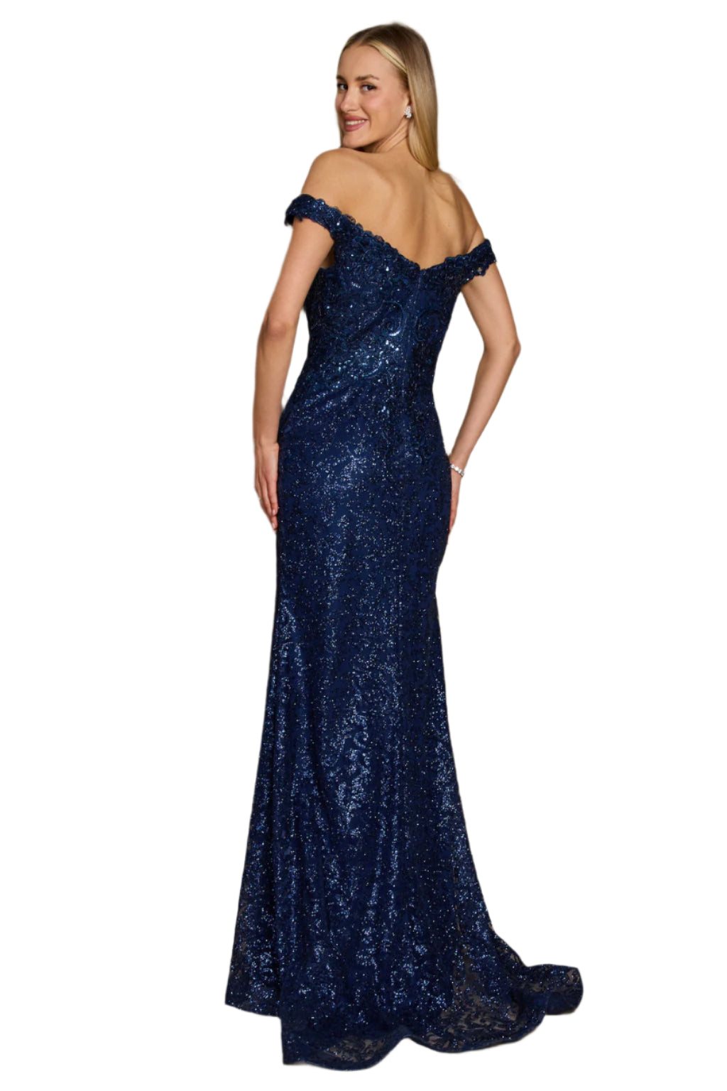 Dylan and Davids Formal Mermaid Gown Fitted Evening Dress - NAVY - Back