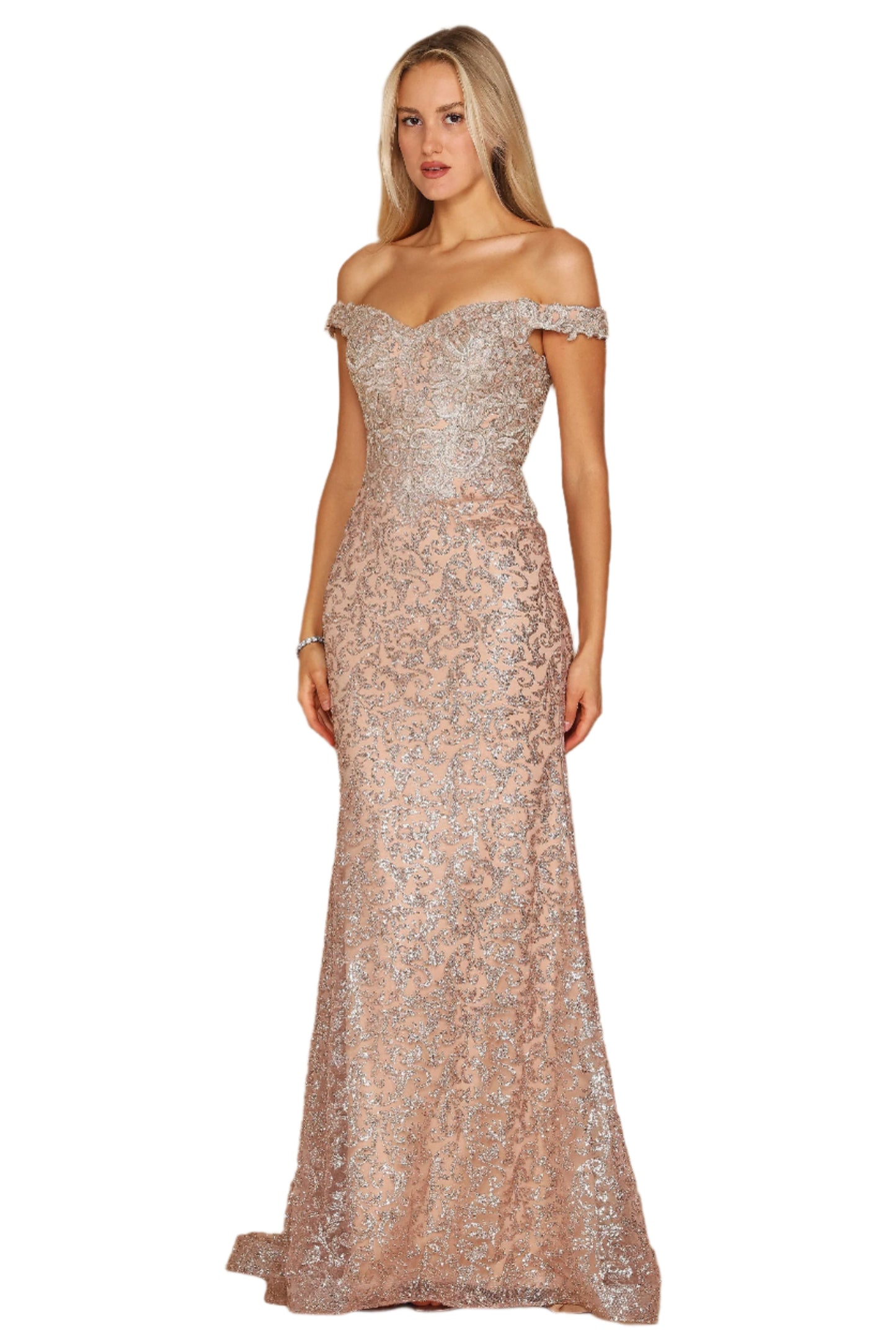 Dylan and Davids Formal Mermaid Gown Fitted Evening Dress - ROSE GOLD - Front View