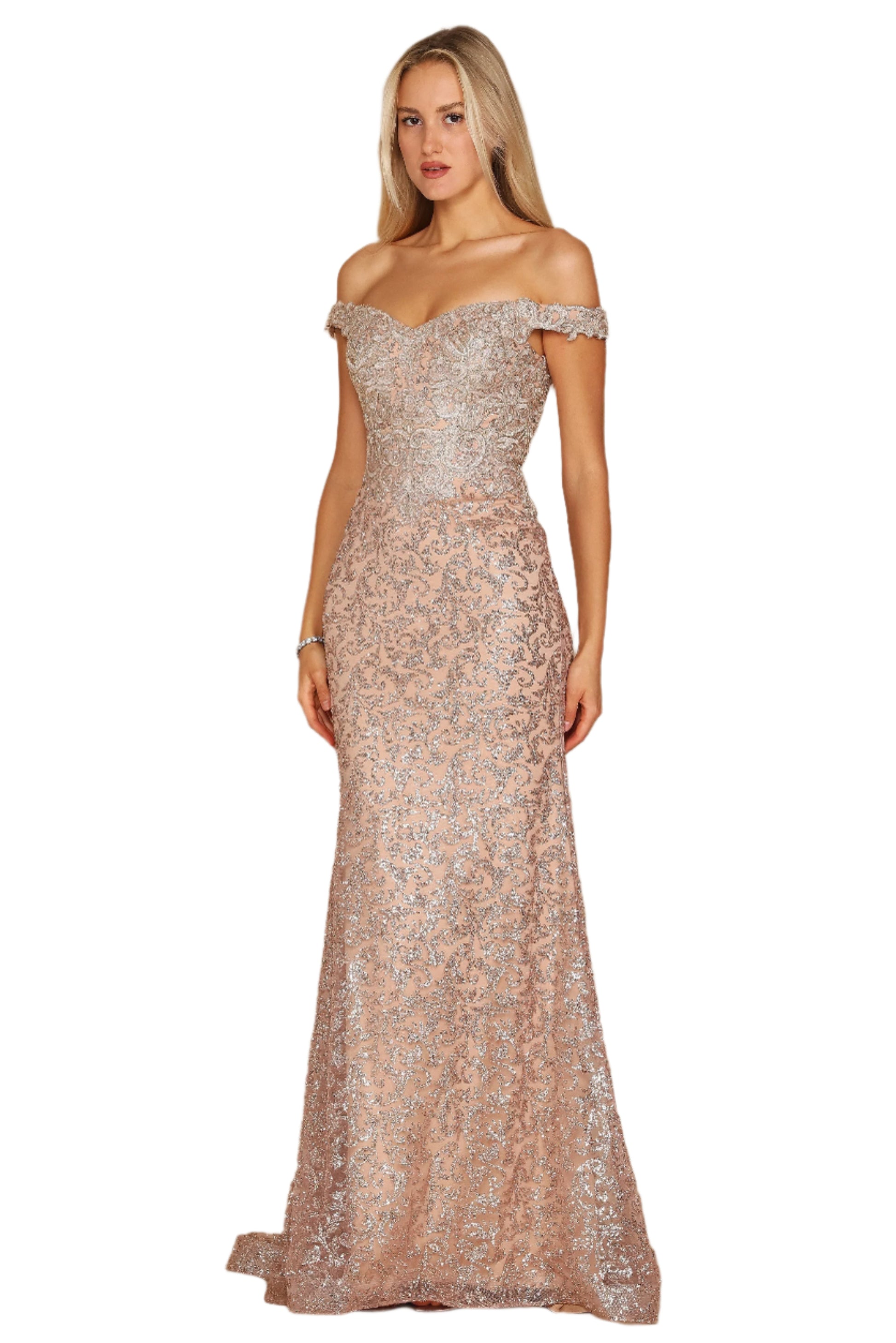 Dylan and Davids Formal Mermaid Gown Fitted Evening Dress - ROSE GOLD - Front View
