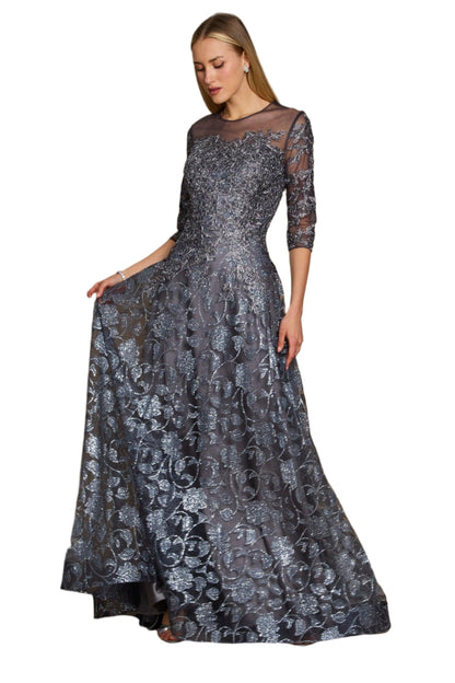 Dylan and Davids Full-Length Formal Gown Lace Evening Dress - CHARCOAL - Front View