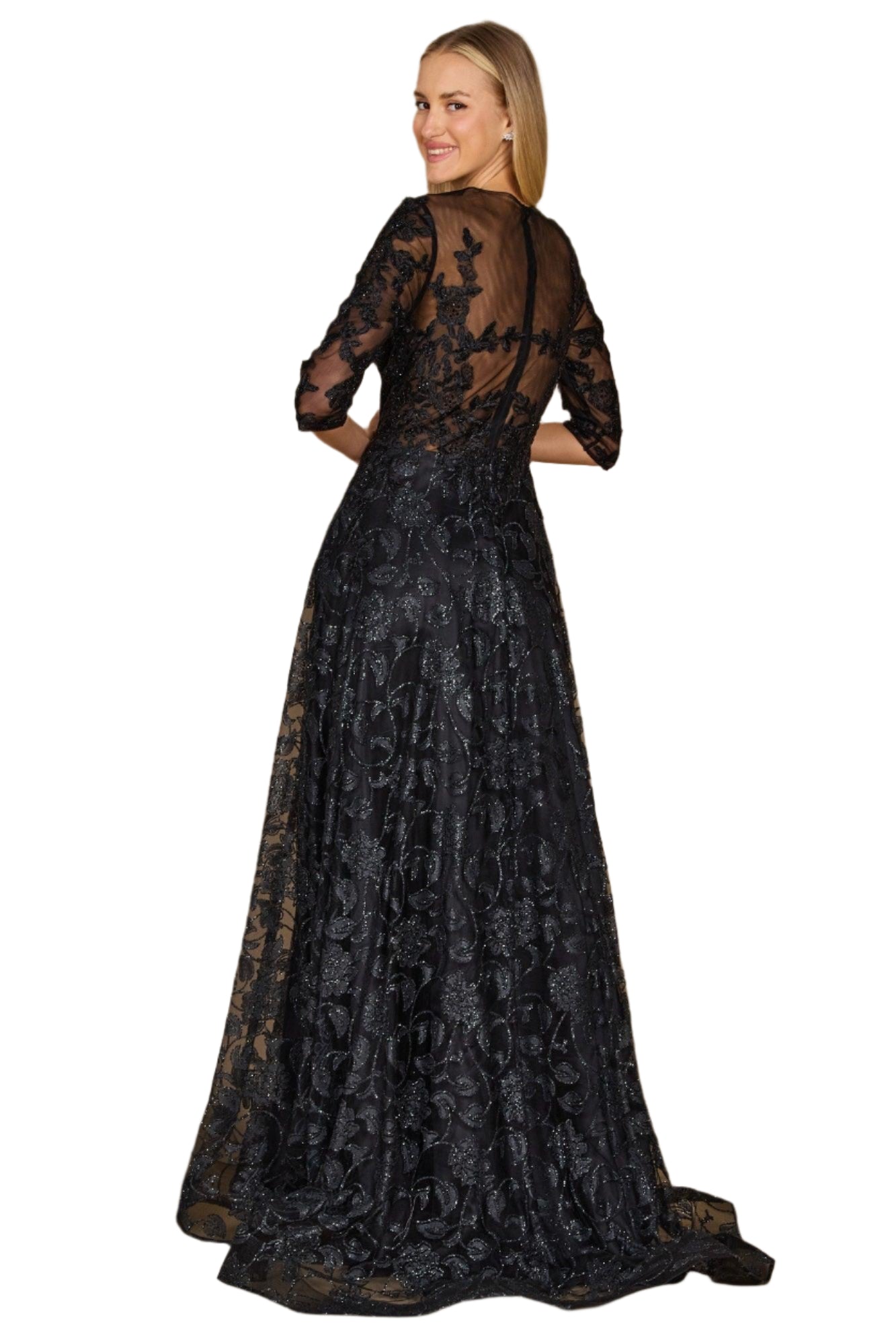 Dylan and Davids Full-Length Formal Gown Lace Evening Dress - BLACK - Back
